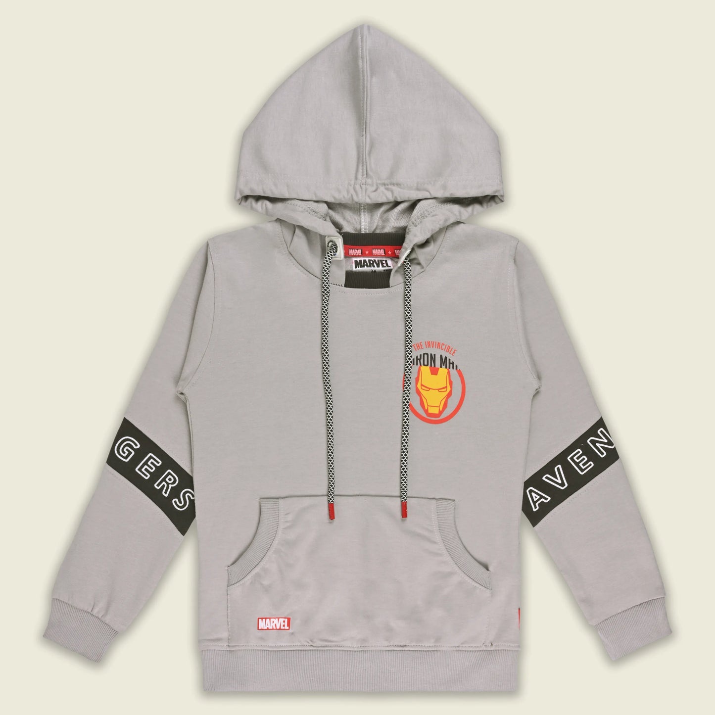 Boys Cotton Blend Marvel Hoodie | Iron Man Printed Hooded Sweatshirt with Avengers Sleeve Design