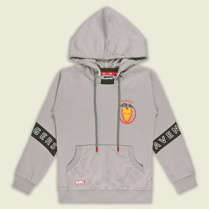 Boys Cotton Blend Marvel Hoodie | Iron Man Printed Hooded Sweatshirt with Avengers Sleeve Design
