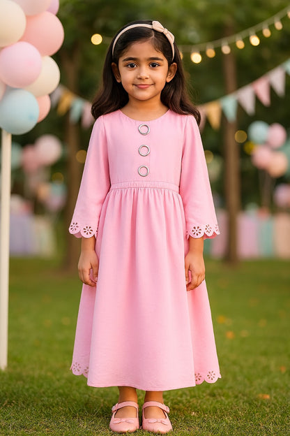 Girls Solid Kimono Sleeve Fit and Flare Frock Dress