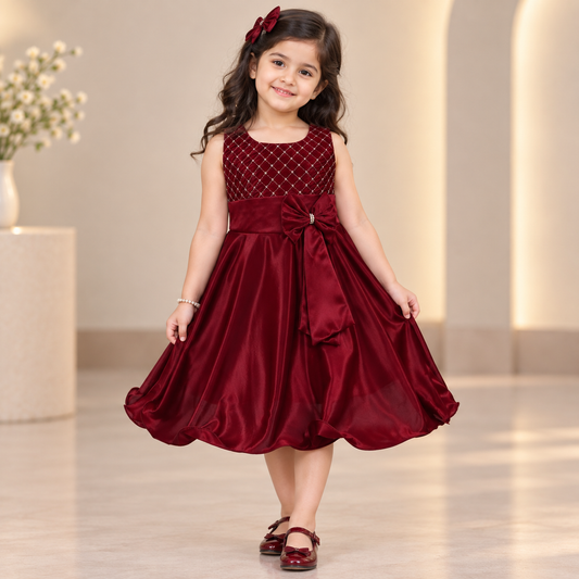 Girls Embroidered Bow Casual Dress