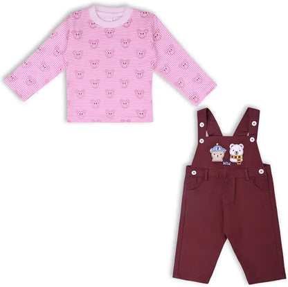 Boys Embroidered Cotton Tshirt Dungaree Set