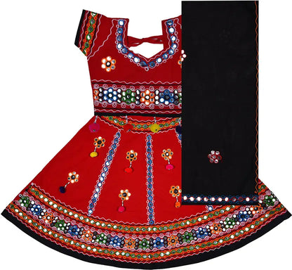 Girls Ethnic Wear Embroidered Cotton Ghagra Choli Dupatta Set