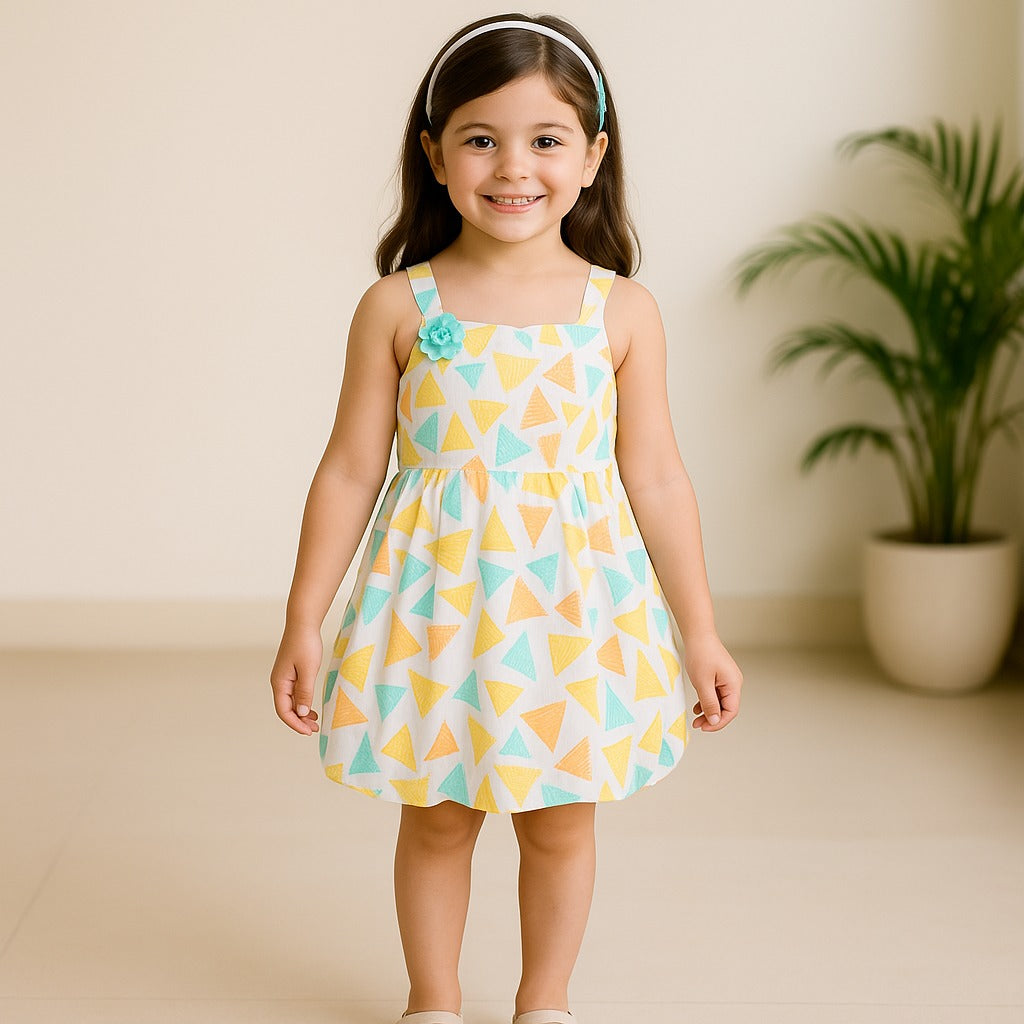 Girls Cotton Printed Smocking Casual Dress