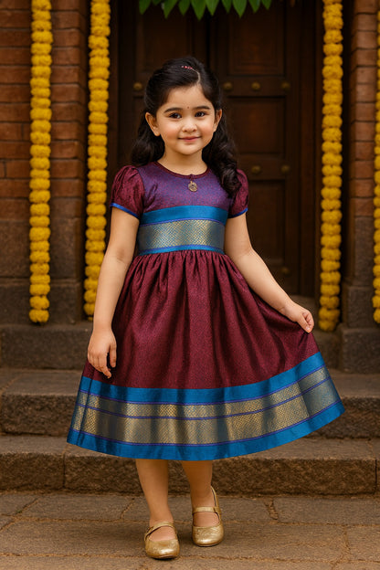Girls Silk Traditional Zari Border Dress