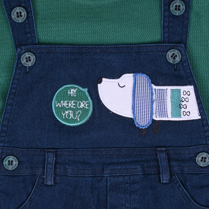 Boys Embroidered Cotton Tshirt Dungaree Set