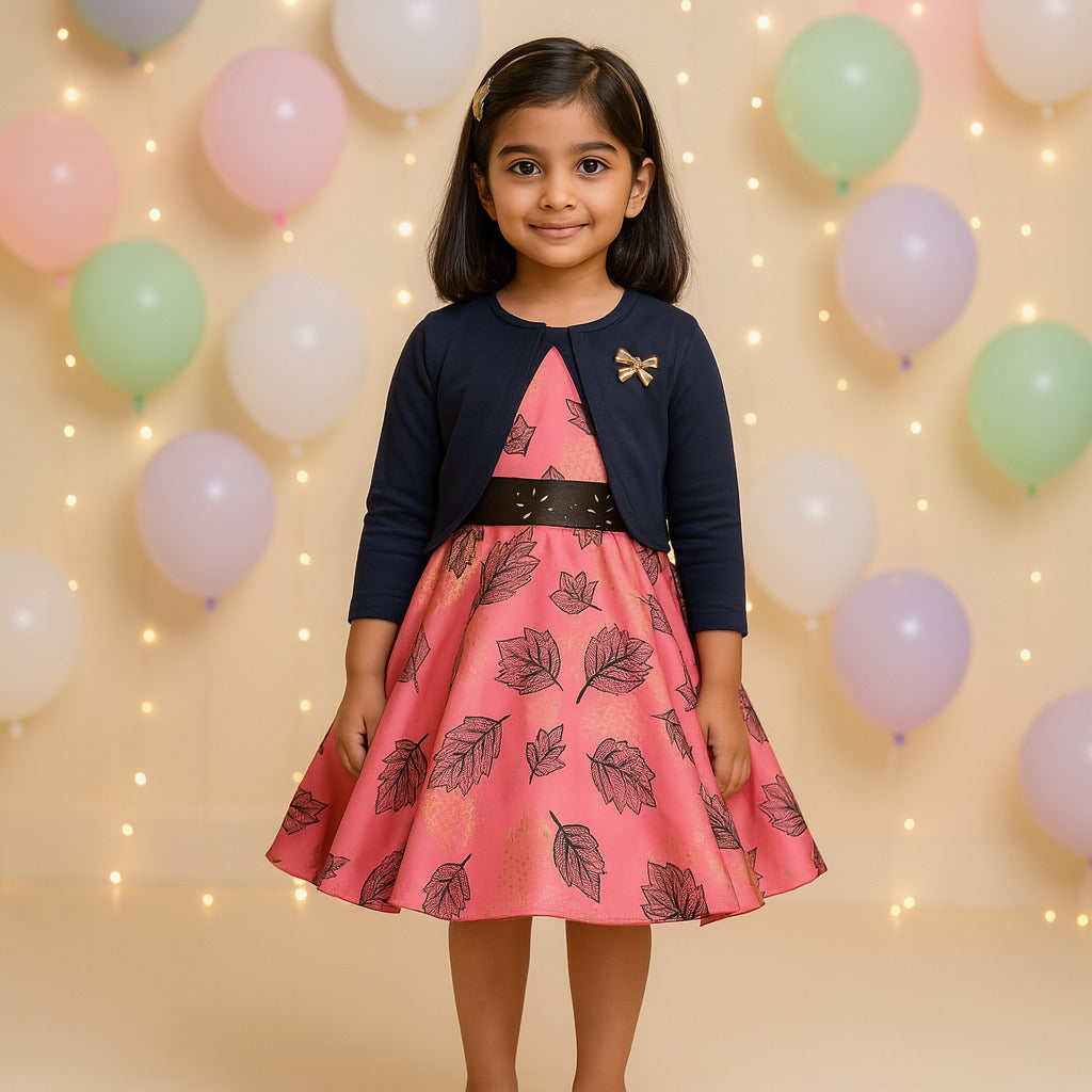Girls Full Sleeve Floral Print Fit and Flare Frock Dress