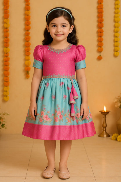 Girls Floral Embroidery Sequin Ethnic Dress