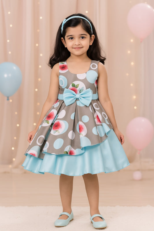Girls Floral Printed A-line Satin dress