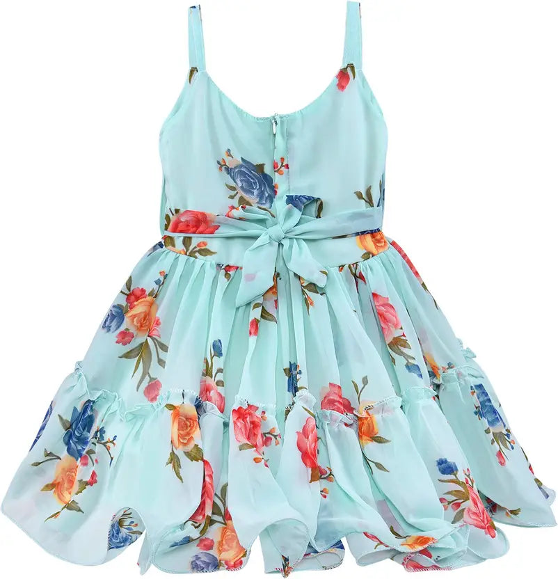 Girls Floral Printed Strappy Dress