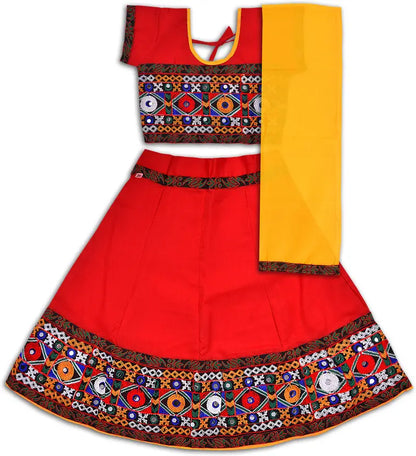 Girls Ethnic Wear Embroidered Cotton Ghagra Choli Dupatta Set