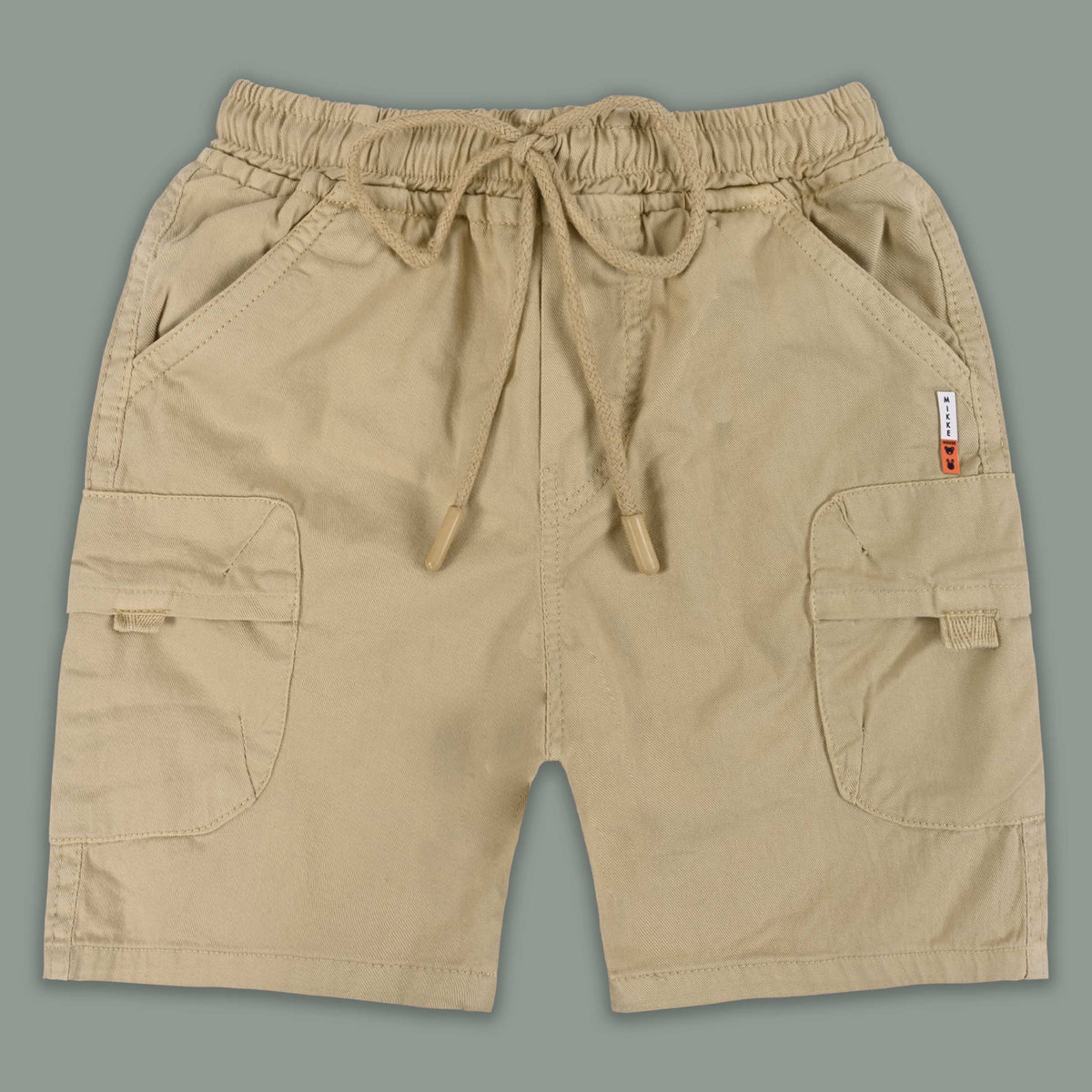 Boys Cotton Denim Cargo Shorts with Drawstring Waist