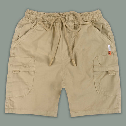 Boys Cotton Denim Cargo Shorts with Drawstring Waist
