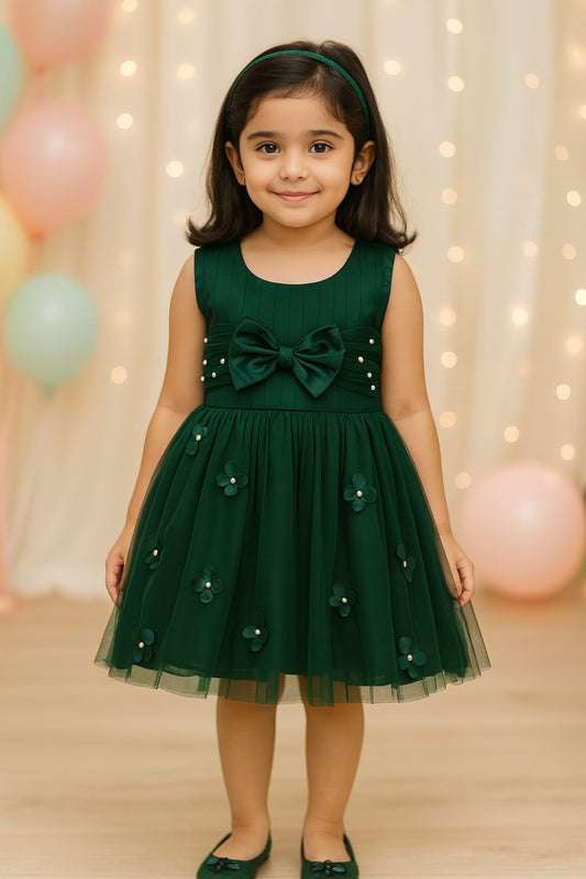 Girls Floral Embellished dress with bow design