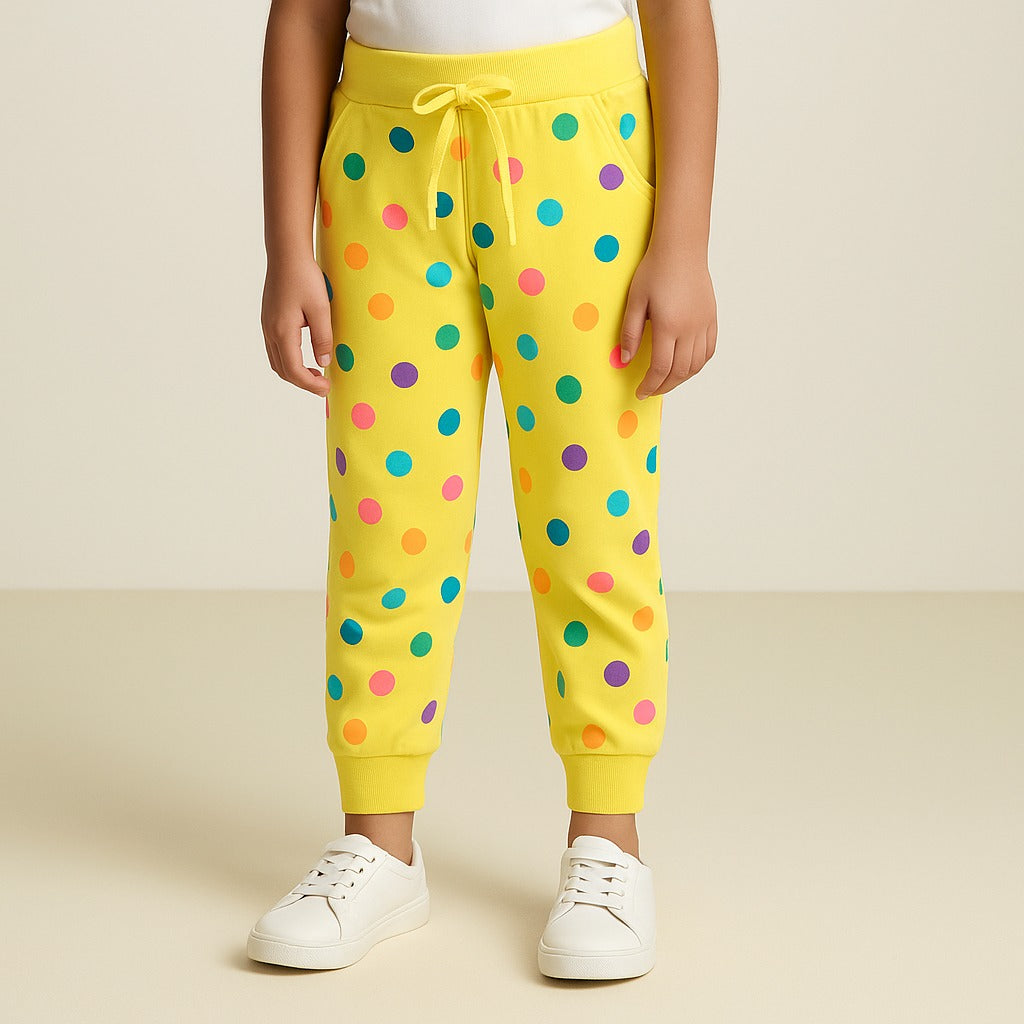 Girls Polka Dot Print Cotton Hosiery Joggers | Soft & Stretchy Casual Bottomwear