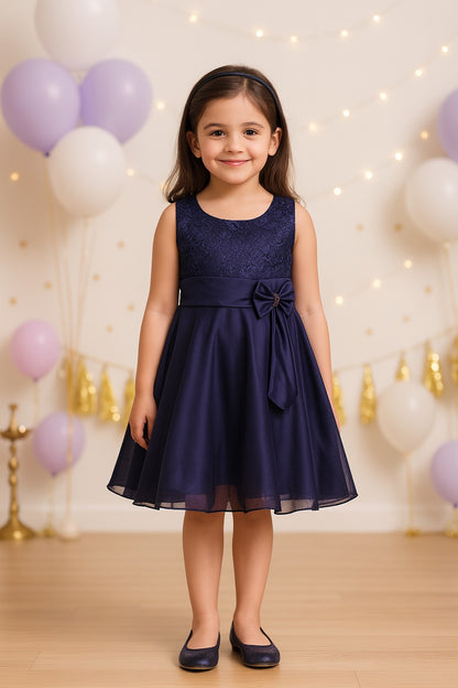 Girls Embroidered Bow Dress