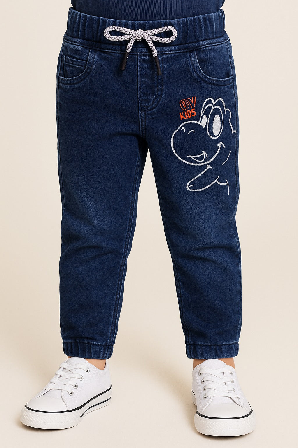 Boys Cartoon Embroidered Elastic Jeans