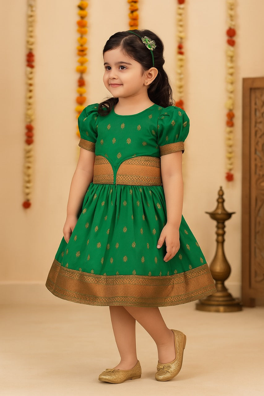 Girls Silk Pattu Pavadai Flare Ethnic Dress