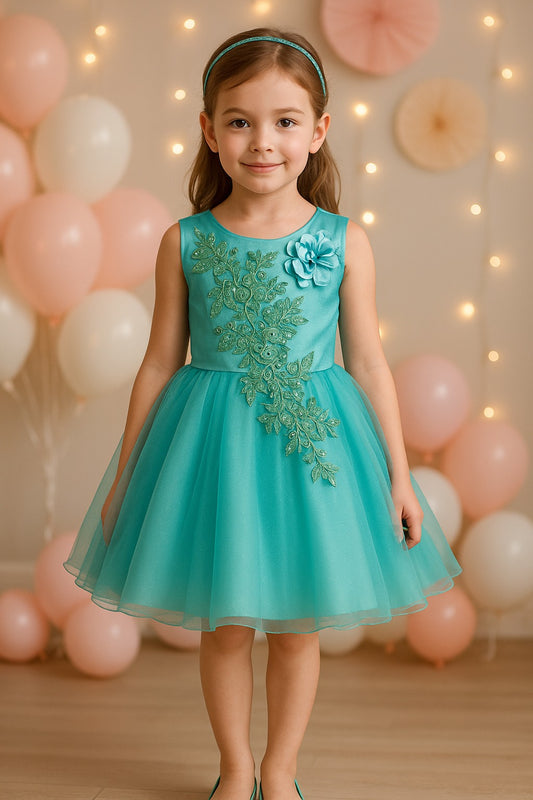 Girls Blue Embroidered A-line dress