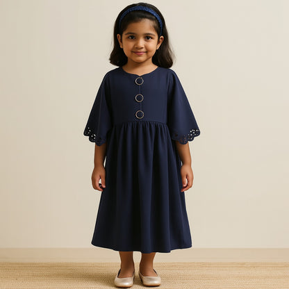Girls Kaftan Style Casual Dress with Cutout Detail