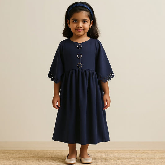 Girls Kaftan Style Casual Dress with Cutout Detail