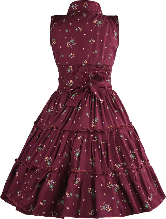 Girls Floral Printed Button Up Collar Summer Casual Dress