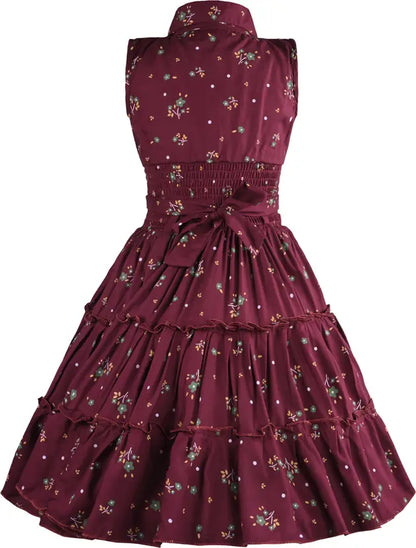 Girls Floral Printed Button Up Collar Summer Casual Dress