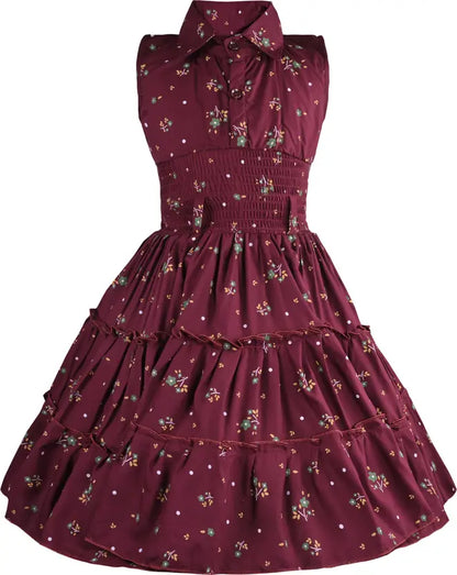 Girls Floral Printed Button Up Collar Summer Casual Dress