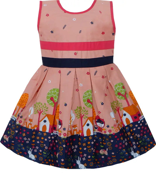 Girls Cotton Printed Pleated Summer Dress
