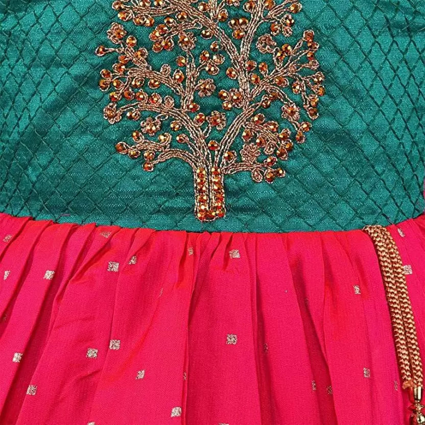 Baby Girls Silk Embroidered Ethnic Frock Dress With Jacket