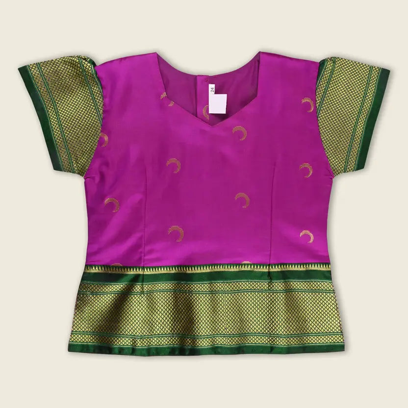 Girls Zari Border Silk Pattu Pavadai Set