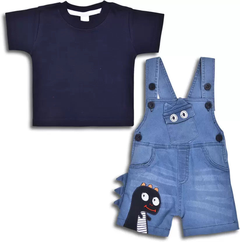 Baby Boys Dino Patch Work Dungaree Set