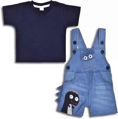 Baby Boys Dino Patch Work Dungaree Set