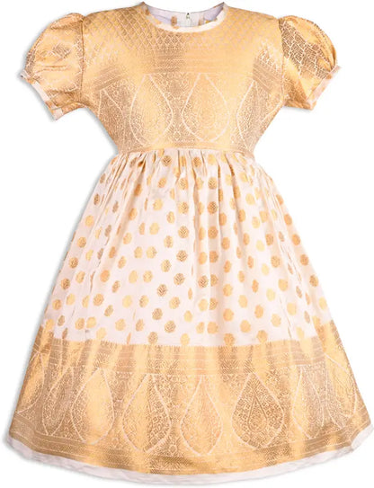 Girls Ethnic Wear Onam Dress | Buy Premium Golden Onam Dress Baby Girl Online | Girls Onam Kasavu dress