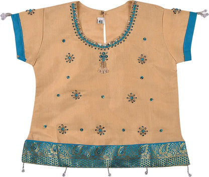 Girls Zari Border and Beaded Lehenga Choli Duppatta Set