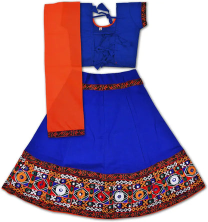 Girls Ethnic Wear Embroidered Cotton Ghagra Choli Dupatta Set