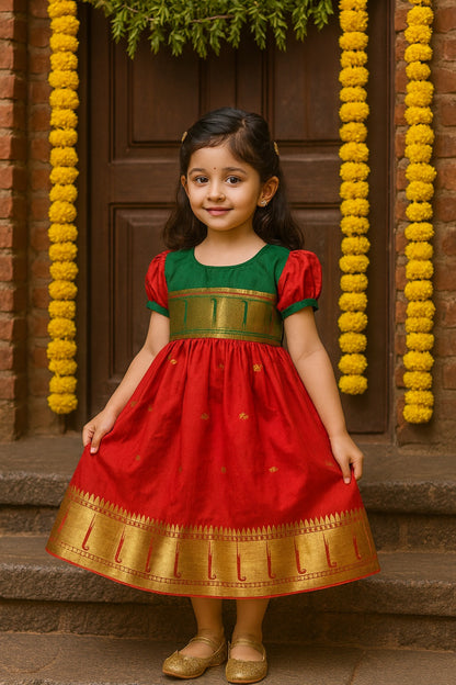 Girls Traditional Zari Border Ethnic Dress