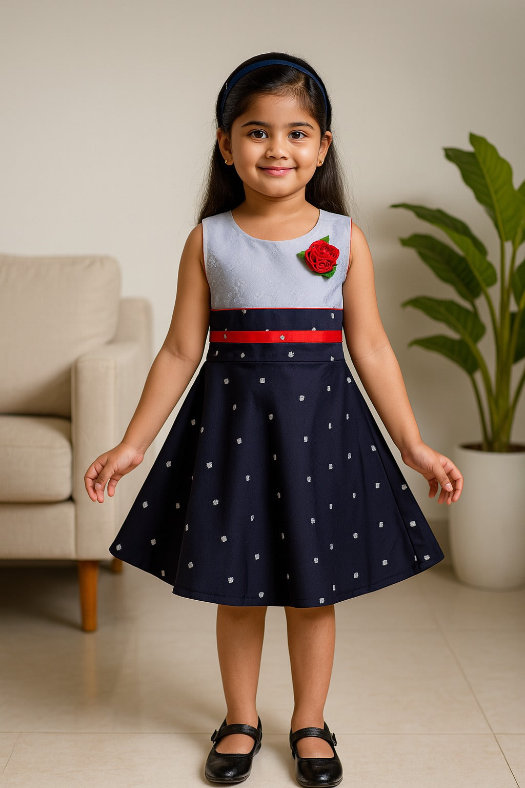 Girls Graphic Printed A-line dress with bow design