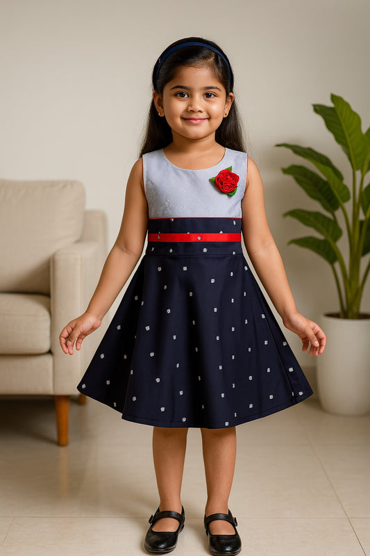 Girls Graphic Printed A-line dress with bow design