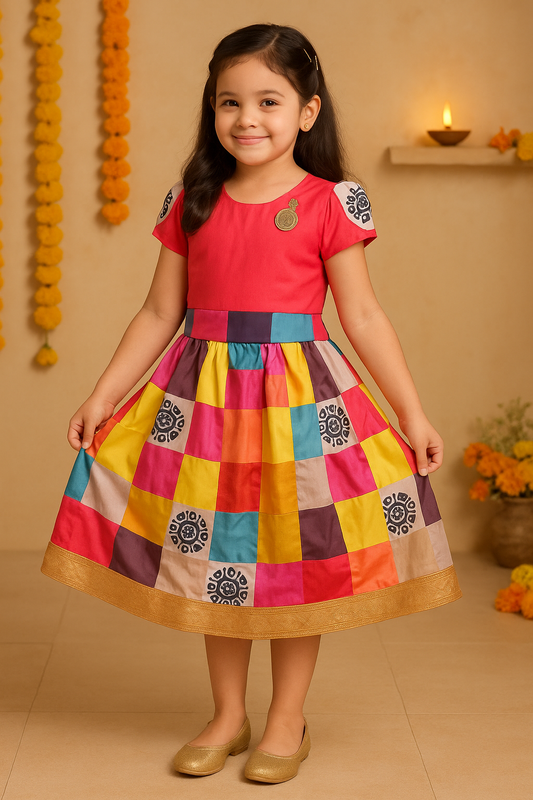 Girls Checked Pattern Skirt Top Set