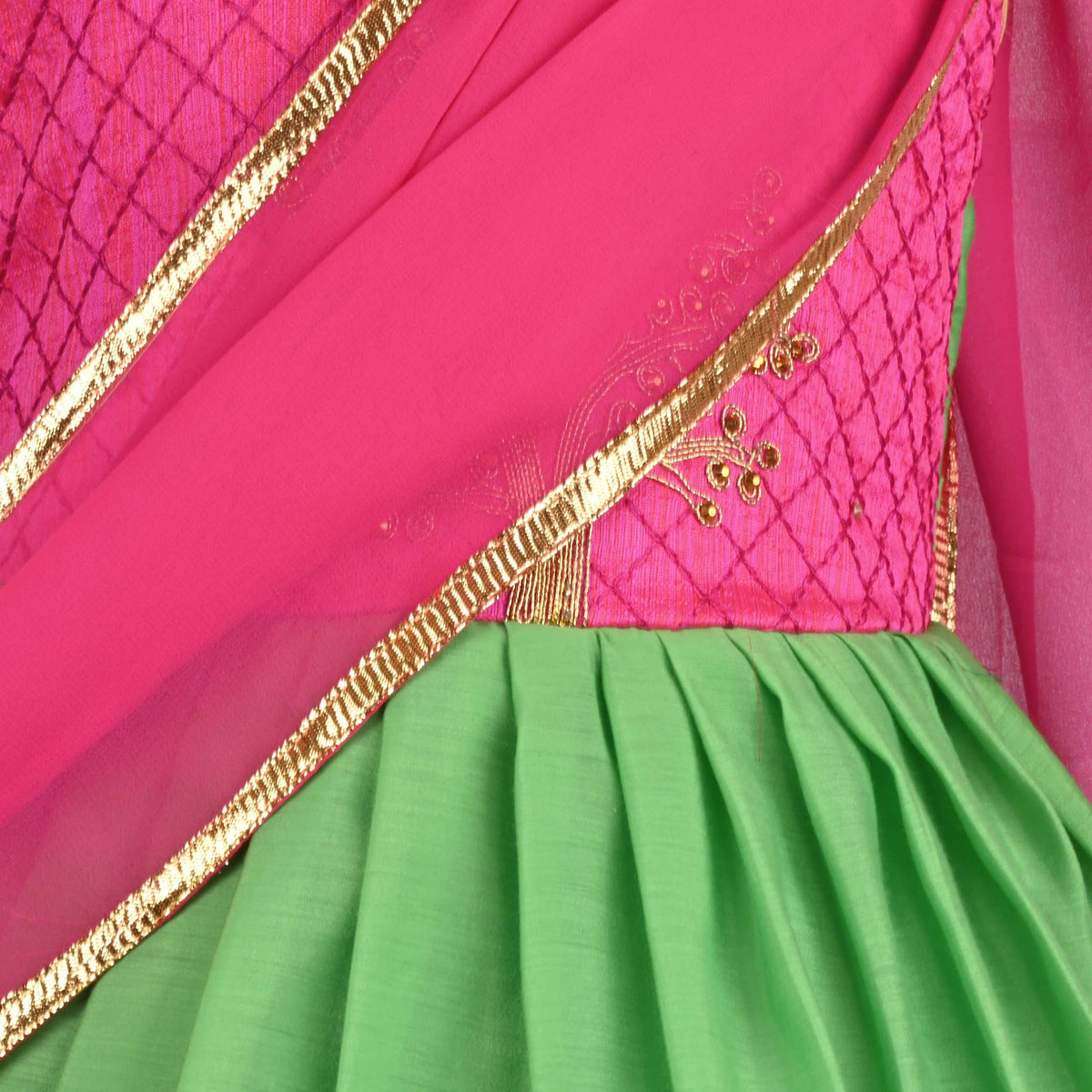 Girl's Ethnic Lehenga Choli Dress with Dupatta – Pink & Green Traditional dress