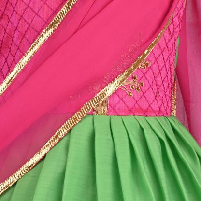 Girl's Ethnic Lehenga Choli Dress with Dupatta – Pink & Green Traditional dress