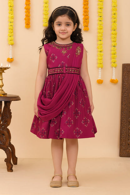 Girls Floral Print Fit and Flare Frock Dress