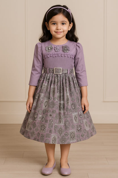 Girls Floral Print Casual Dress with Belt