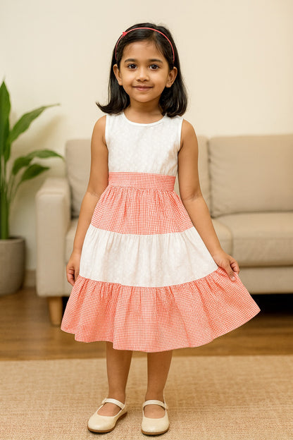 Girls Embroidered Layered Cotton Casual Dress