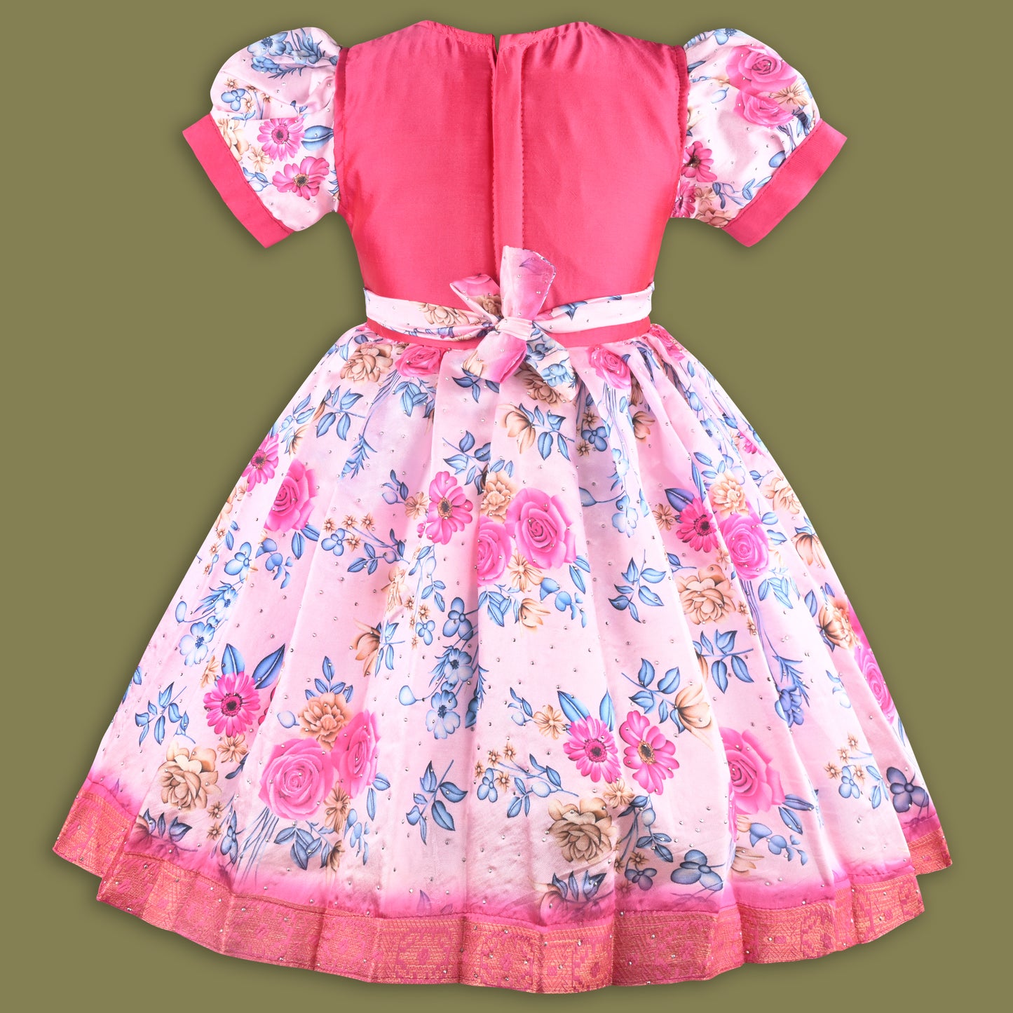 Girls Floral Printed Bead Embellished Ethnic Dress