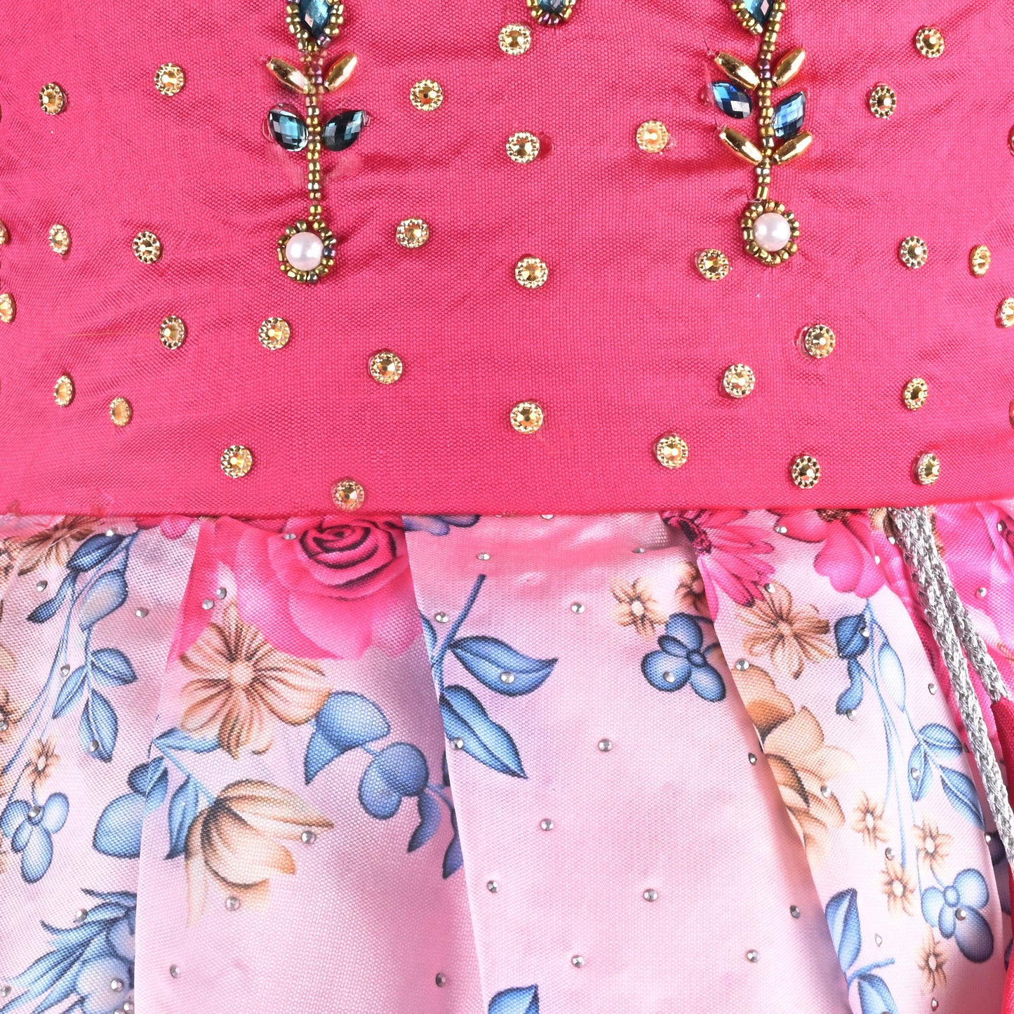 Girls Floral Printed Bead Embellished Ethnic Dress