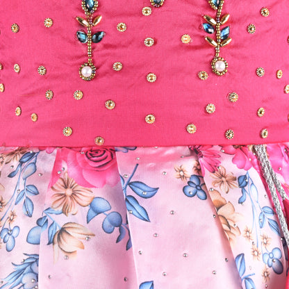 Girls Floral Printed Bead Embellished Ethnic Dress