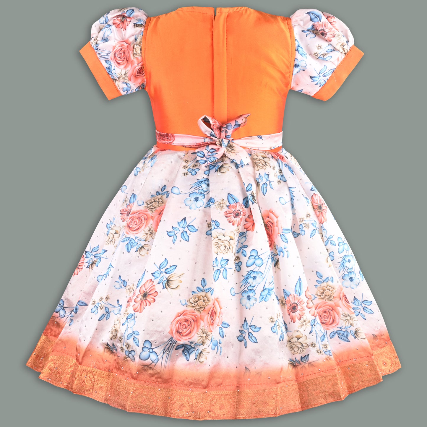 Girls Floral Printed Bead Embellished Ethnic Dress