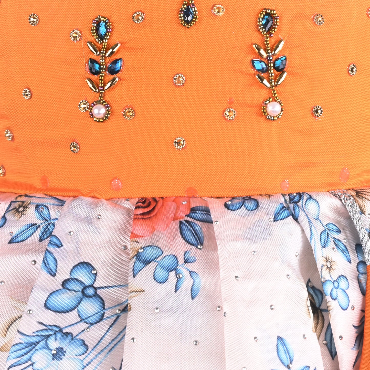 Girls Floral Printed Bead Embellished Ethnic Dress