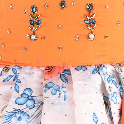 Girls Floral Printed Bead Embellished Ethnic Dress